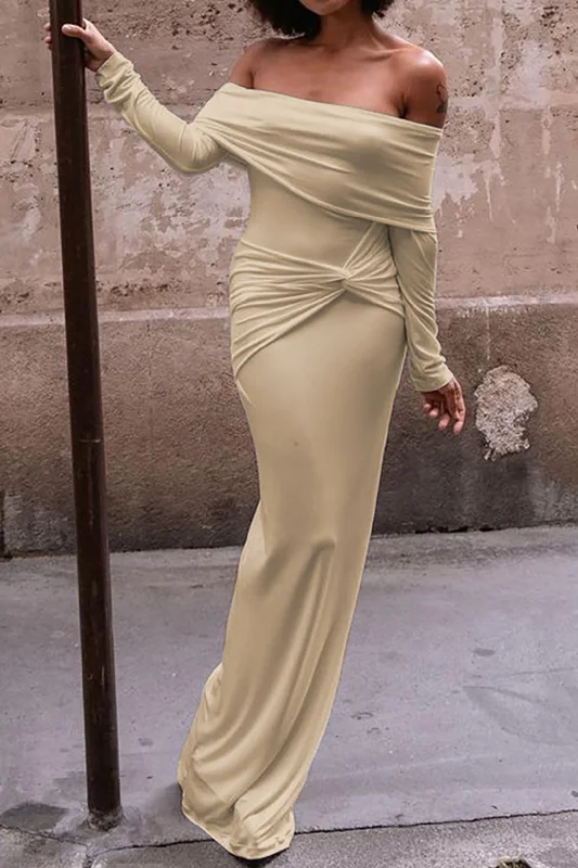 Twist Ruched Off The Shoulder Long Sleeve Maxi Dress