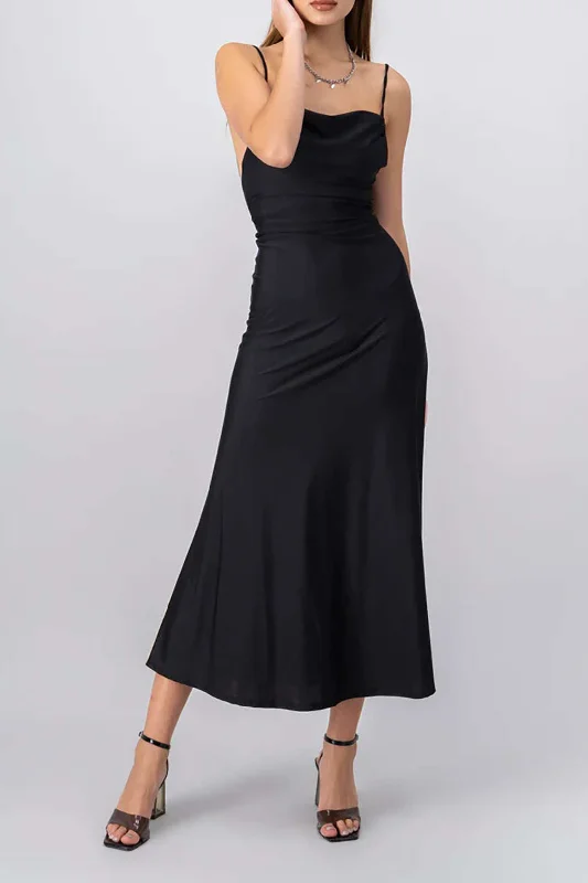 Open Back Ruched Spaghetti Strap Midi Dress