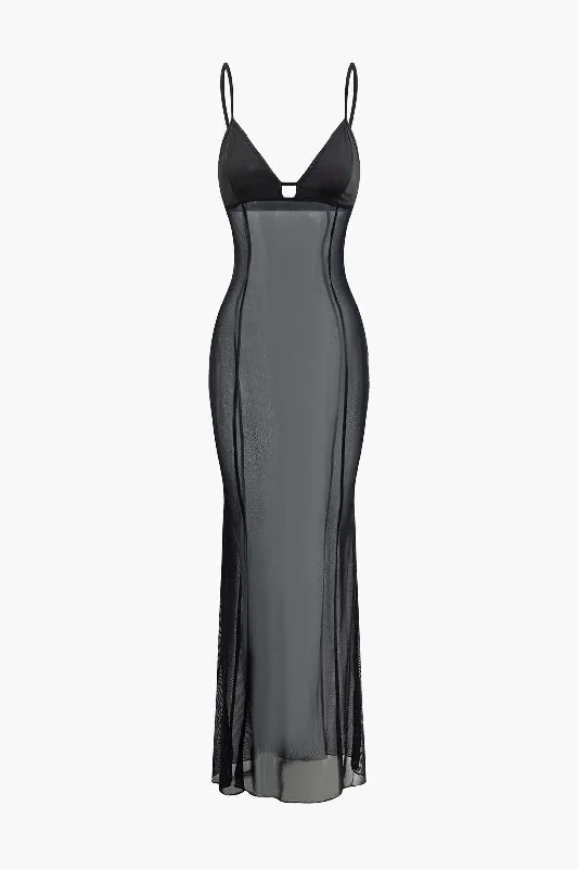 Sheer Mesh V-neck Maxi Dress