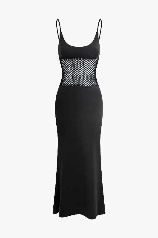 Contrast Mesh Slip Maxi Dress