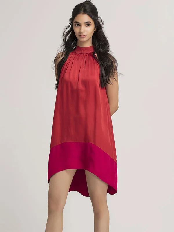 Red and Magenta High-Low Dress