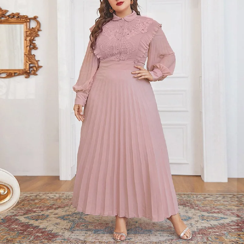 BerriesJam - 2024 Plus Size Long Sleeve Soild Color Party Maxi Dress