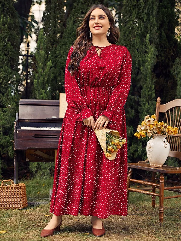 BerriesJam - 2024Plus Size Polka Dot Long Sleeve Loose Party Dress