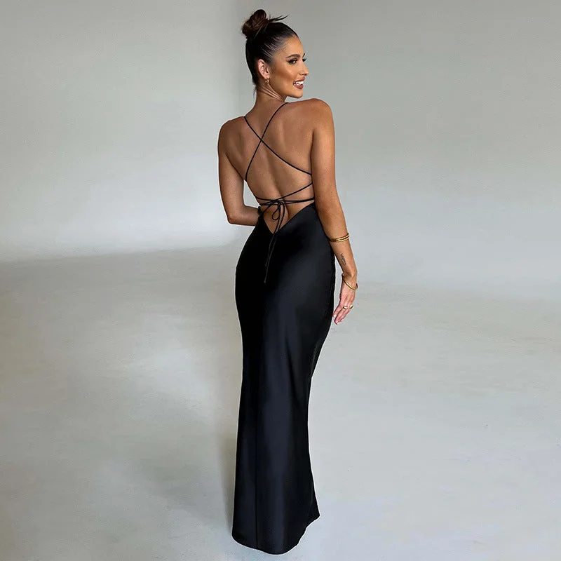 BerriesJam - Sexy Lace Up Backless Bandage Party Maxi Dress