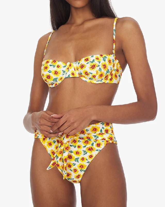 Balconette Micro Sunflowers Floral Bikini Top | Off White