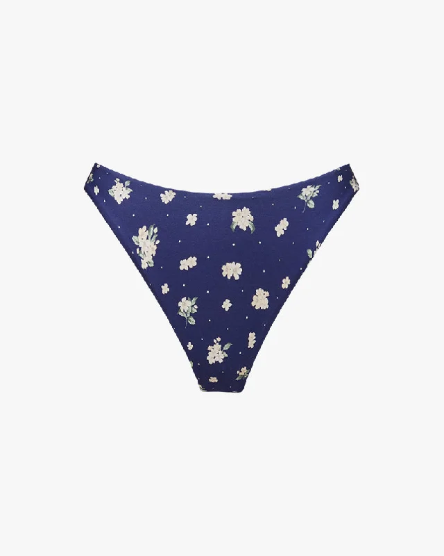 Classic Scoop Polka Dot Floral Bikini Bottom | Navy