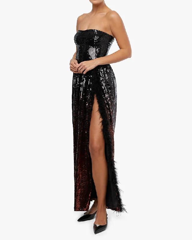 Corset Feathered Gown | Black x Brown