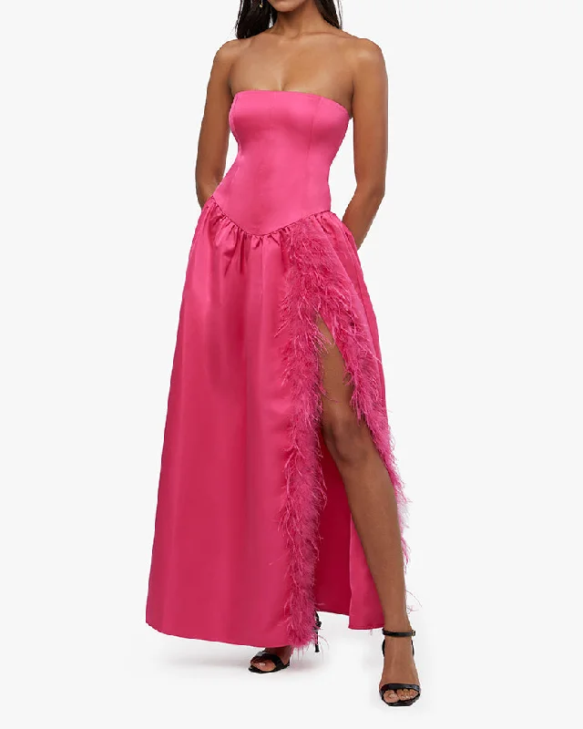 Corset Feathered Gown | Magenta