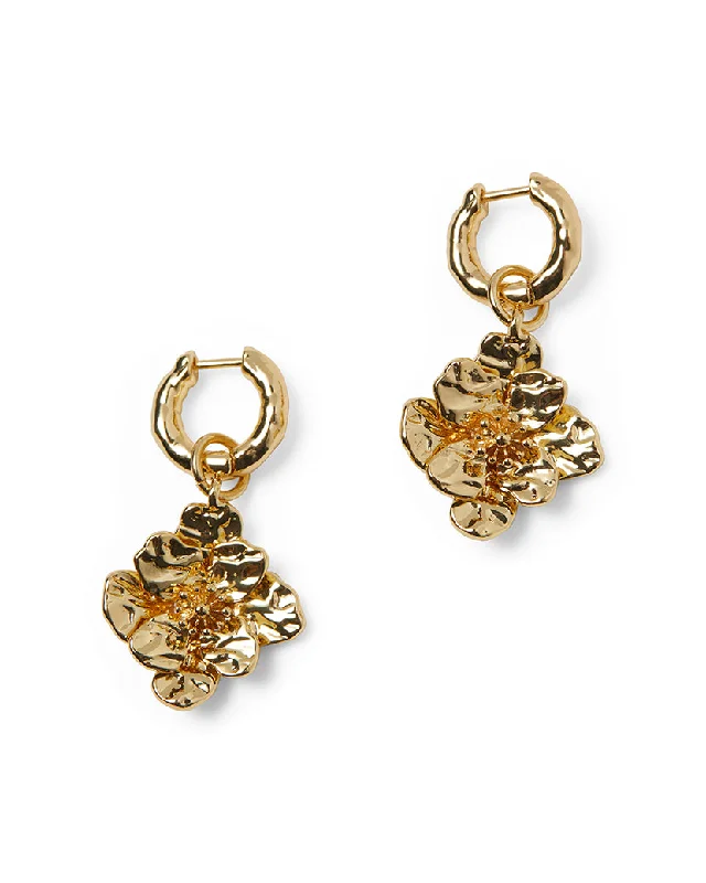 Hammered Floral Pendant Earring | Gold