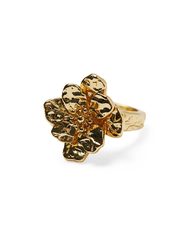 Hammered Floral Pendant Ring | Gold