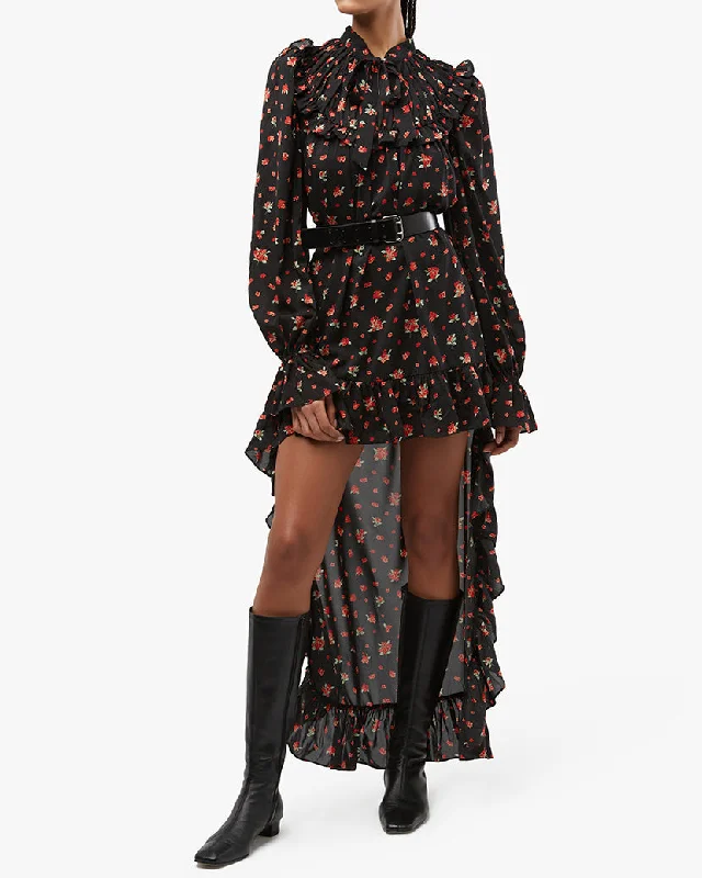 High Low Polka Dot Floral Dress | Black