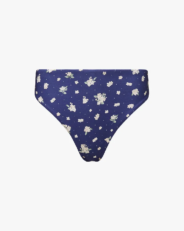 High Rise Polka Dot Floral Bikini Bottom | Navy