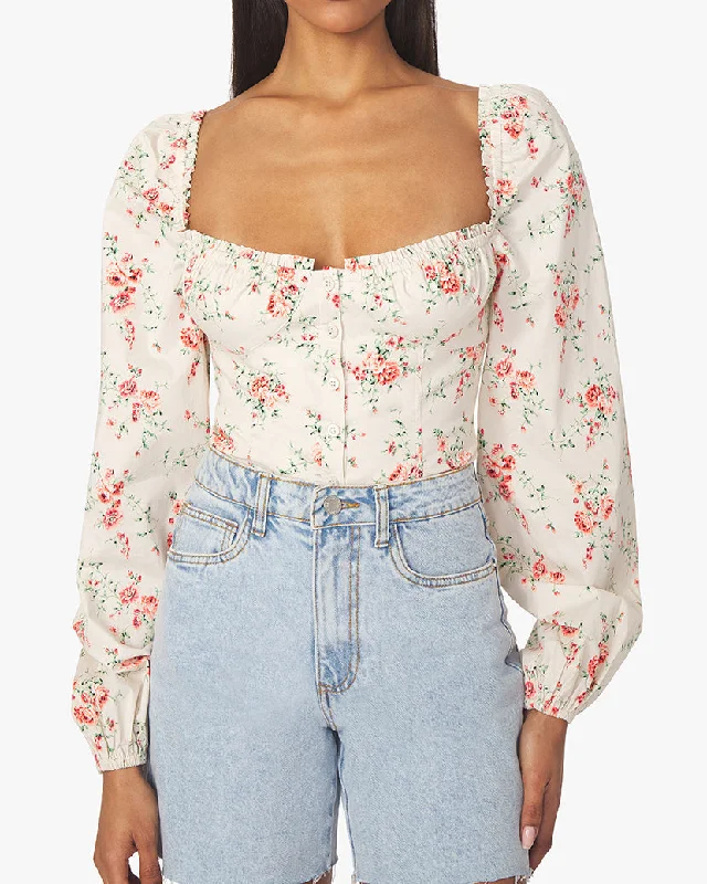 Ruched Cup Dainty Floral Top | Almond Milk