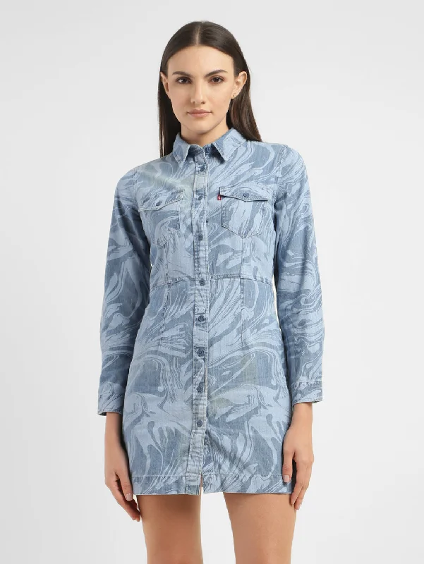 Women's Printed Spread Collar Dress