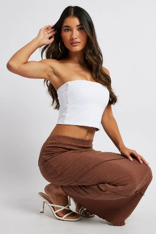 Brown Midi Skirt Bodycon High Rise Rib Jersey