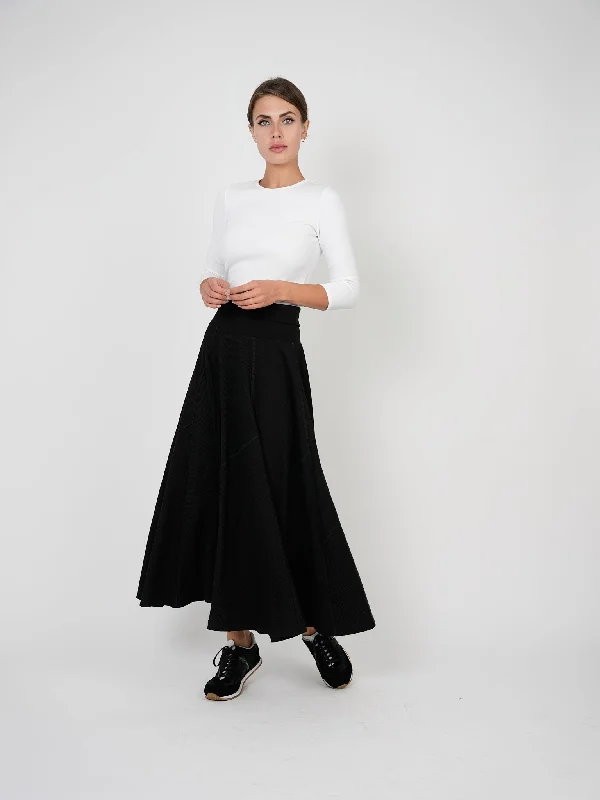 Dot Blk Maxi Ribbed Circle Skirt with stitching SB2CM7770SL