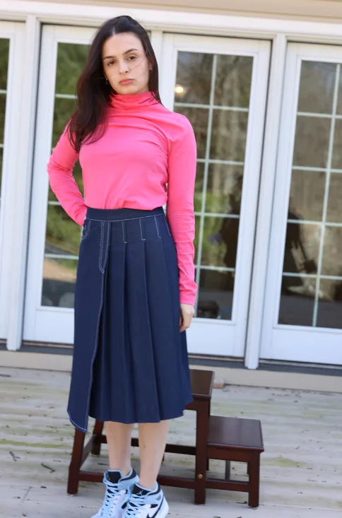 Lamor Denim Wrap Pleated Skirt