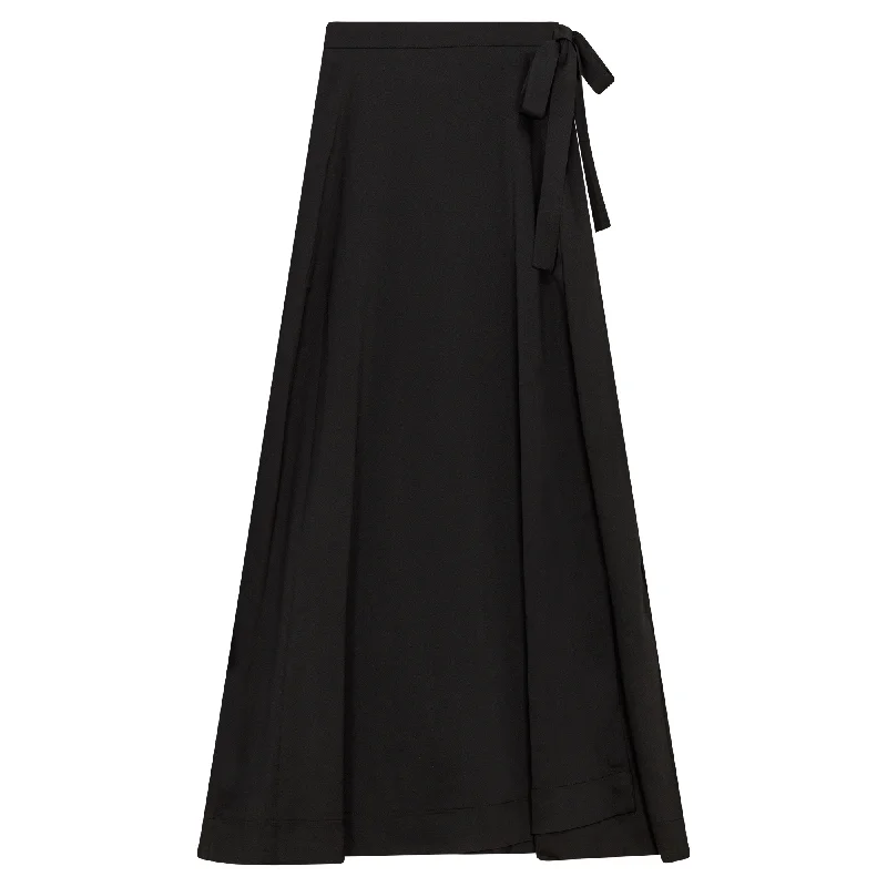 Noni Black Satin Midi Wrap Skirt WB4CYT2086S