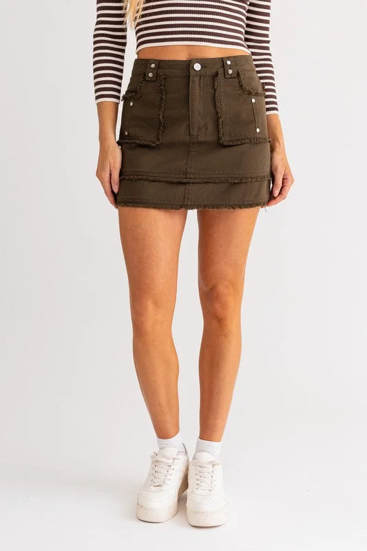 Robbins Cargo Pocketed Distressed Mini Skirt